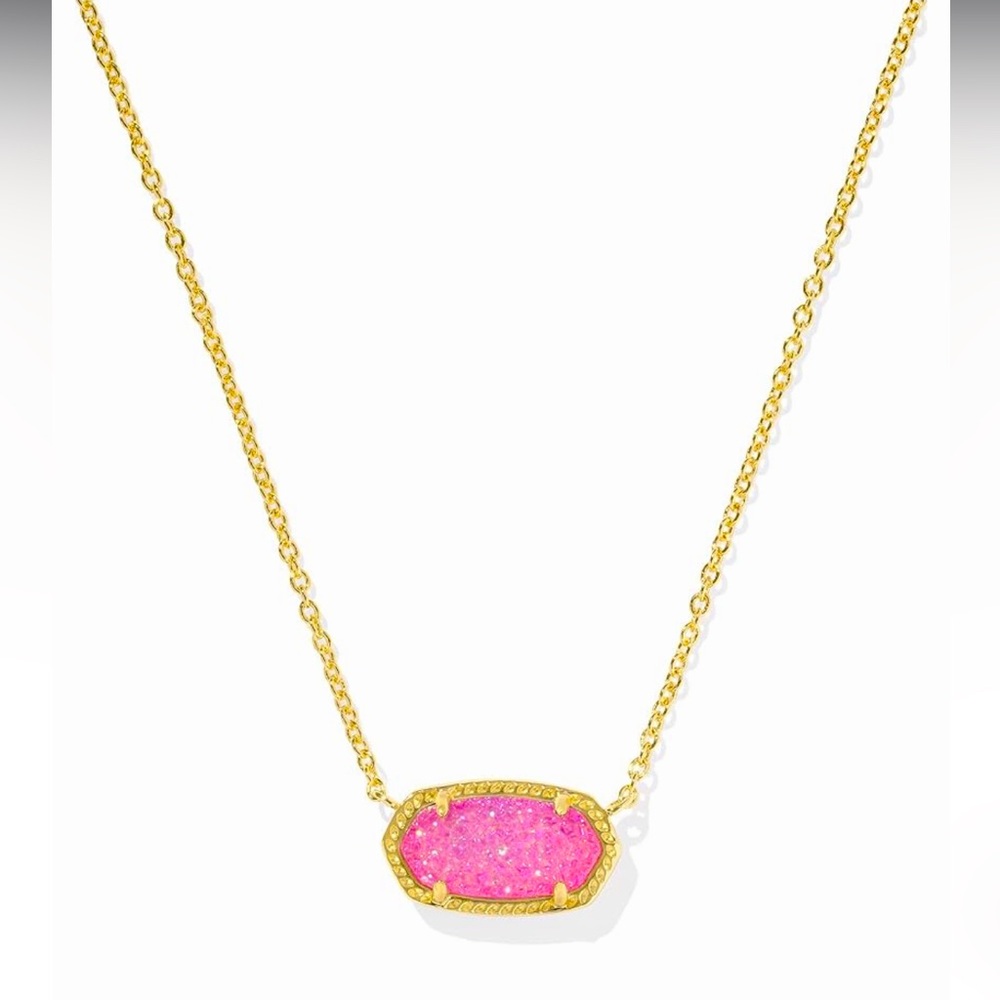 Kendra Scott Gold Necklace with Pink Druzy Pendant